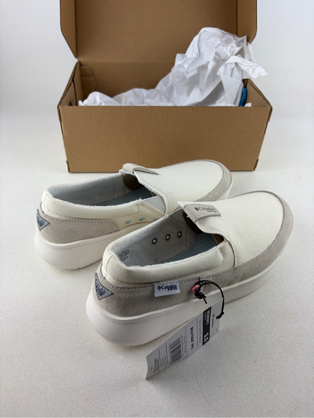 Columbia Women’s Boatside PFG Off-White Slip-On Sneakers Size 9 NEW